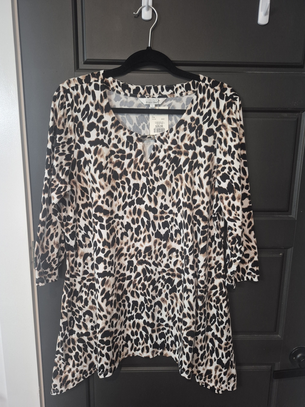Ellen Tracy Leopard Print Scoop Neck Tunic - Black & Brown